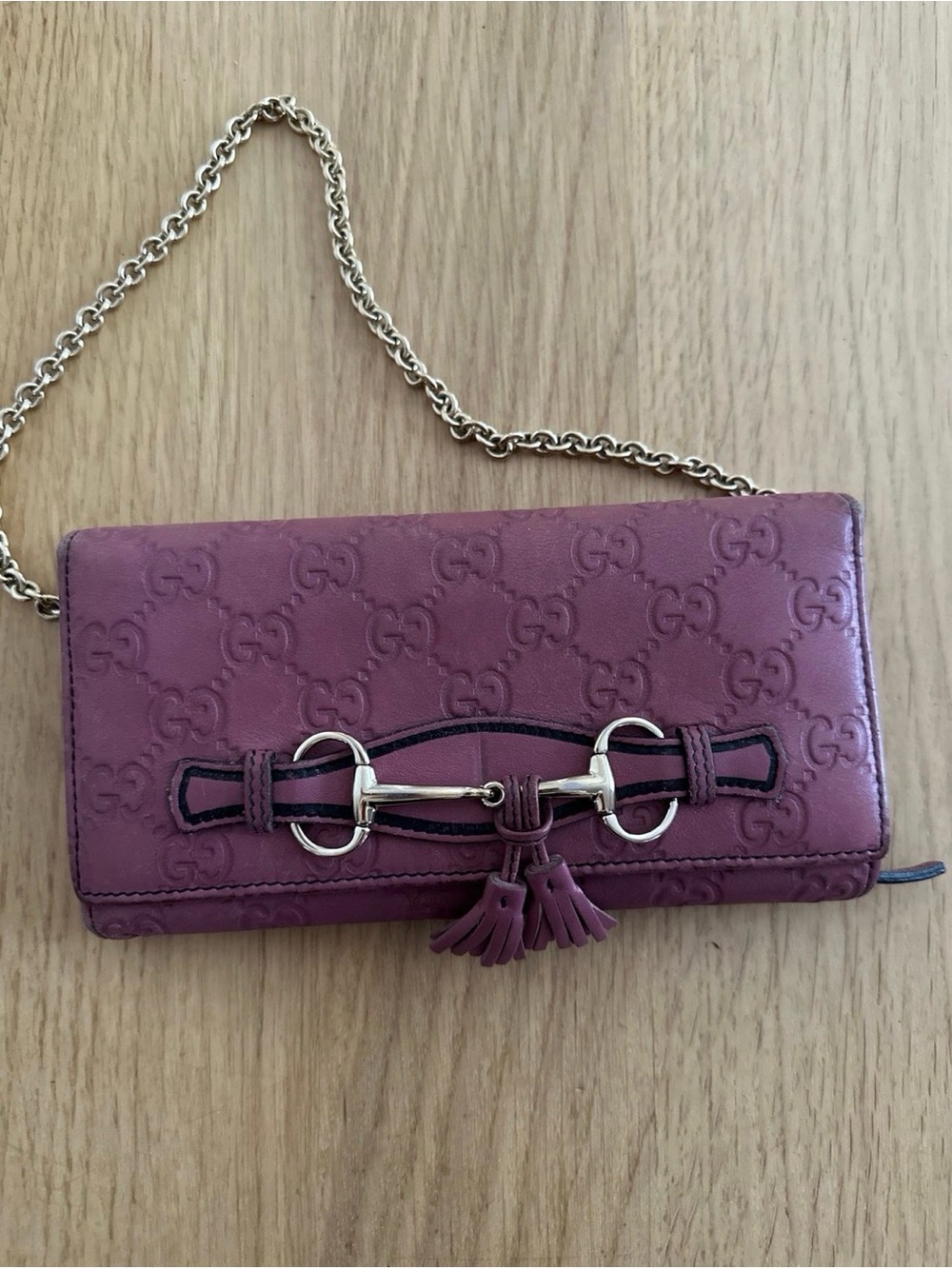 Gucci RARE 1955 horsebit Guccissima Emily chain wallet in very good condition. - Picture 10 of 13